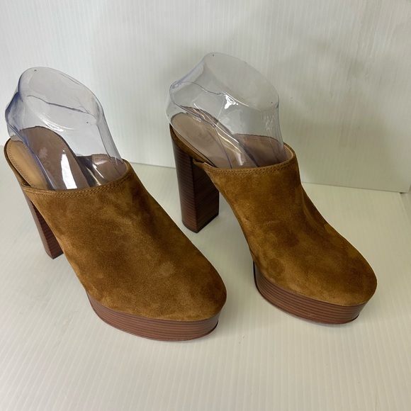 🤎”Veronica Beard” Beautiful Maren Cognac Suede Platform Heeled Clogs Size 7 - Picture 3 of 13